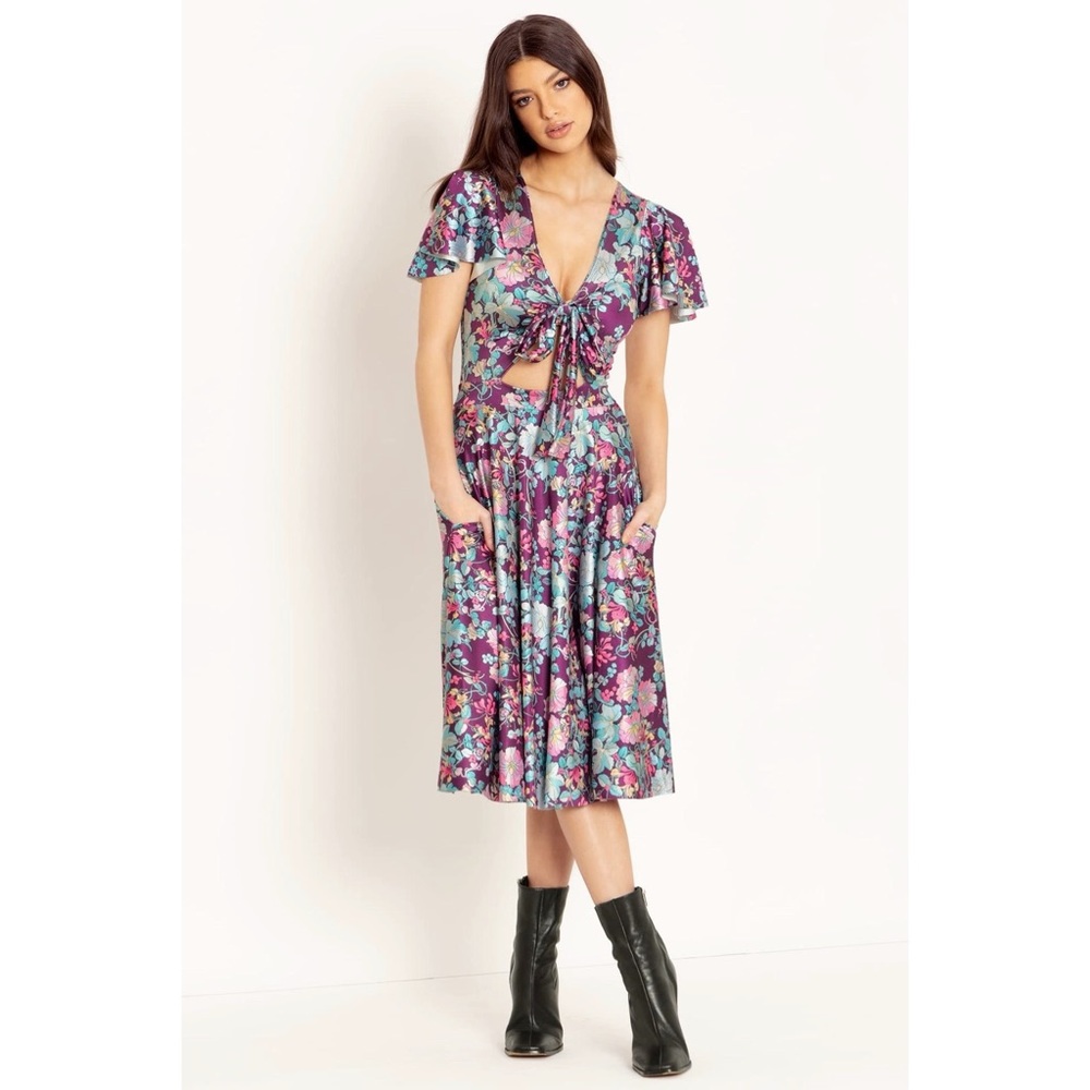 Blackmilk Purple Floral Midi Dress